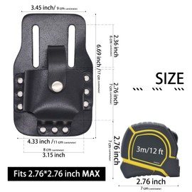 MOCOST Leather Tape Measure Holder, Black, 6.7 x 4.3 Inches, Basket Style, Handmade Full Grain Leather, Open Top, Tool Holder