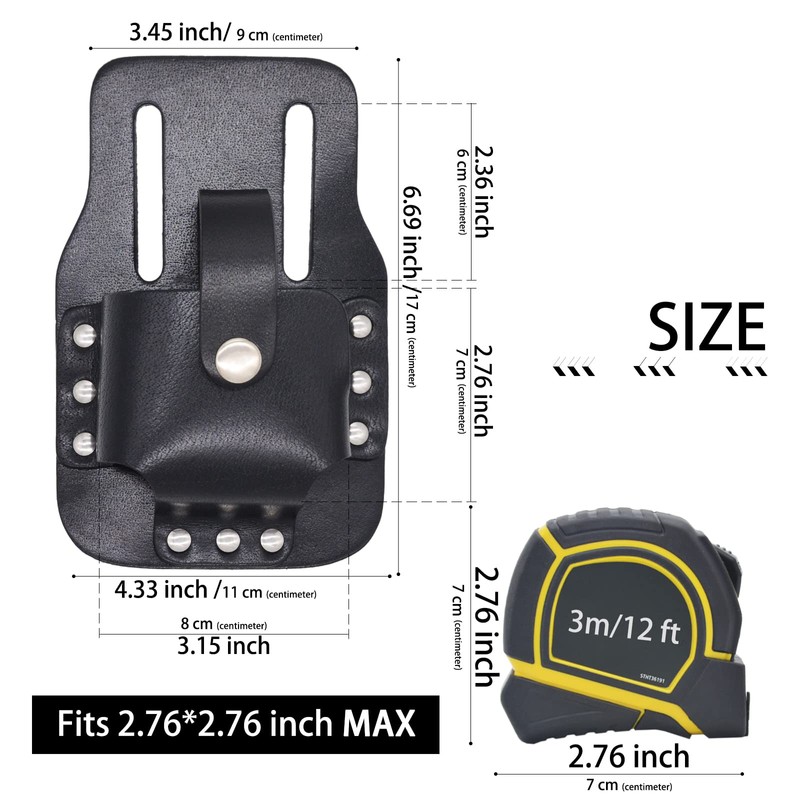MOCOST Leather Tape Measure Holder, Black, 6.7 x 4.3 Inches,