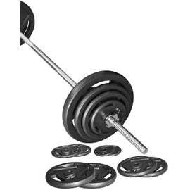 Signature Fitness Cast Iron Standard Weight Plates Including 5FT Standard Barbell with Star Locks, 95-Pound Set (85 Pounds Plates + 10 Pounds Barbell), Multiple Packages, Style #3