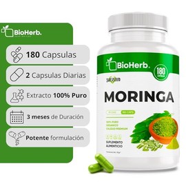 BioHerb® | Moringa Organica 100% Pura | 180 Cápsulas de 500 mg | Superalimento de Origen Natural | Suplemento Alimenticio | Calidad Premium