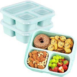 ZHUIYIWIN Snack Boxes (3 Pack), Reusable Bento Lunch Boxes with 3 Compartments for Kids Adults,Divided Food Storage Containers for School Work Travel (Green)