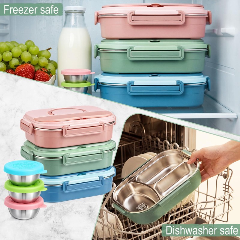 FoldTier 3 Pack Stainless Steel Lunch Boxes Includes 3 Lidded