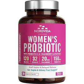 Probiótico para Mujeres, 120 Mil Millones y 32 Cepas, con Arándano y Prebiótico.