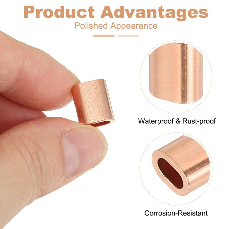 uxcell 3/16"(4mm) Wire Rope Stop Sleeve, Copper Crimping Loops Sleeve