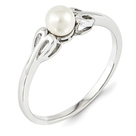 Diamond2Deal 925 Sterling Silver Cultured Pearl Solitaire Ring Size 10