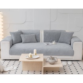 vctops Velvet Plush Couch Sofa Cover Geometric Quilted Sectional Couch Covers Non Slip Fluffy Soft Sofa Slipcover for Dogs, Children, Pets Furniture Protector (Grey,28"x70")