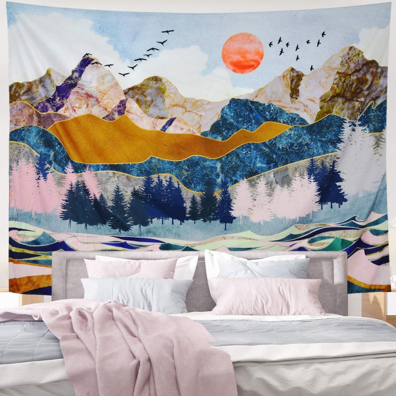 Ruibo Mountain Tapestry Wall Hanging, Forest Tree Sunset Tapestry/Nature Landscape