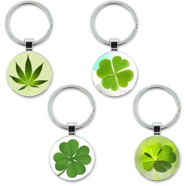 MKKZLPN Green Leaf Key Fob 4 Pieces Metal Lucky Clover Key Chain Green Lucky Key Chain Women's Key Accessories for Handbag Keys, Green