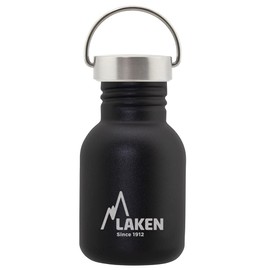 Laken Basic Stainless Steel Bottle, Water Bottle, Wide Opening with Stainless Steel Screw Cap, BPA-Free, 0.35 L, Black