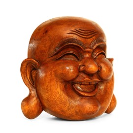 G6 Collection Wooden Wall Mask Laughing Smiling Happy Buddha Head Statue Hand Carved Stand Alone Sculpture Handmade Figurine Home Decor Handcrafted Art Wall Hanging Happy Buddha Mask
