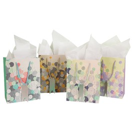 BUENOS NINOS Gift Bags Small Size with Handles incl. Tissue Paper,Tag for Birthdays,Baby Shower,Thank You Gifts,Wedding,More Occasions 4 Pack-7" x 4" x 9"
