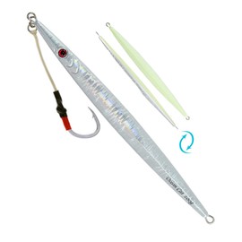 OCEAN CAT Slow Pitch Jig Flat Fall Jigging Fishing Lures Vertical Jigs Jigging Baits with Assist Slow Pitch Jig Hook for Saltwater Fishing 60G/100G/150G/200G/250G (250G, Style-5: Silver Color)