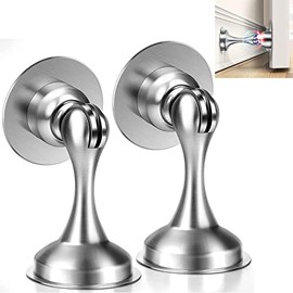 Hekyip - Tope de Puerta Magnético 2 Piezas, Door Stopper, Imanes para Puertas, Aleación de Zinc Tope para Puerta con Cinta Adhesiva de Doble Cara 3M, Sin Taladrar, Captura de Puerta Magnética (Plata)