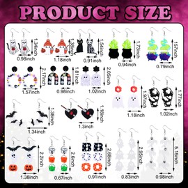 Nosiny 36 Pairs Halloween Earrings Lightweight Dangle Acrylic Earring Skeleton Ghost Pumpkin Boot Hat Earrings for Halloween Party Jewelry Gifts (Cute)