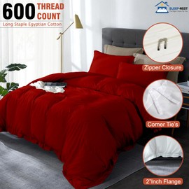 SLEEP-NEST Duvet Cover Queen with Zipper Closure 3 Piece Duvet Set 600 TC 100% Long-Staple Egyptian Cotton Comforter Cover Ultra Soft Duvet Protector, Quilt Cover, Queen 90x90, Burgundy