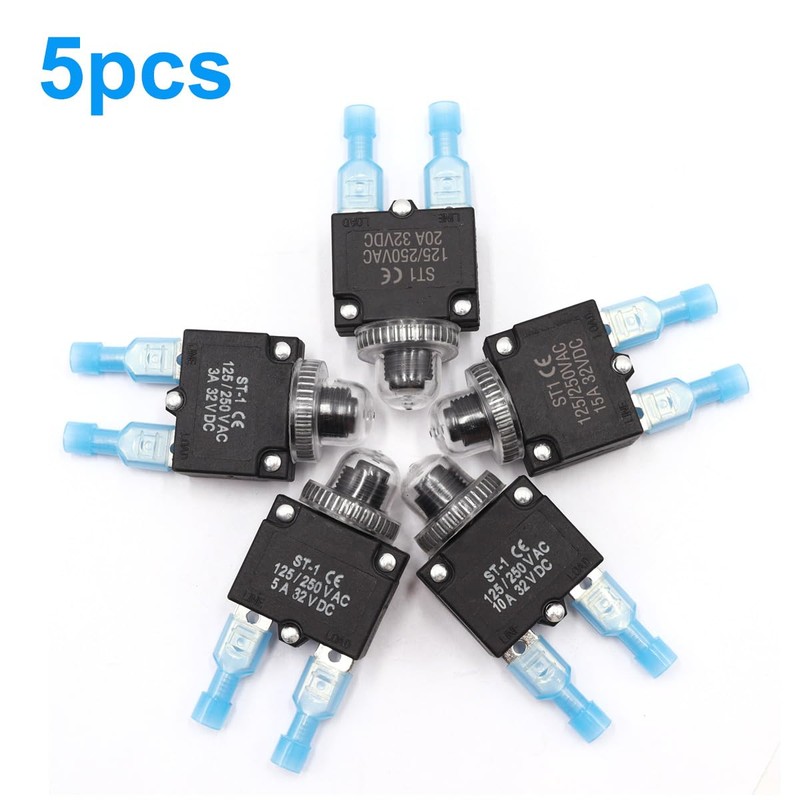 mxuteuk 5Pcs 3,5,10,15,20Amp Circuit Breakers Push Button Manual Reset 125/250V