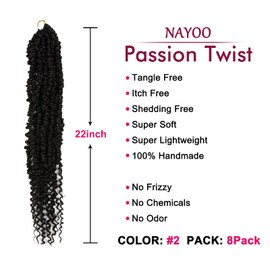 Passion Twist Hair - 8 Packs 22 Inch Passion Twist Crochet Hair For Women, Crochet Pretwisted Curly Hair Passion Twists Synthetic Braiding Hair Extensions (22 Inch 8 Packs, 2)