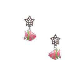 Delight Jewelry Silvertone Hot Pink Tropical Fish with Lime Green Stripe Midnight Dream Big Star Post Earrings