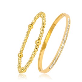 JJDreams Bangle Stainless Steel with Rhinestones 4 mm Stainless Steel Simple Style Bangle Bracelet for Women Gold Pearl Bracelet Set, Stainless Steel Titanium, No gemstone