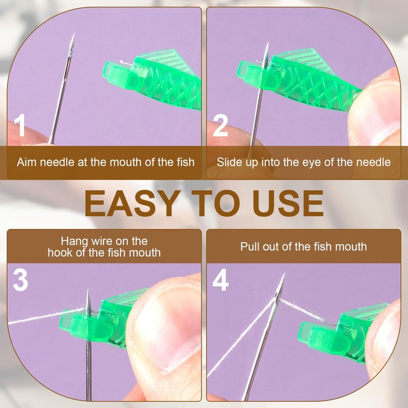 Alpinleux 12 Pcs Fish Type Sewing Machine Needle Threader, Needle