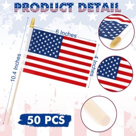 50 PCS Small American Flags on Stick, 4 x 6 Inches 4th of July Decorations, Tear Resistant Patriotic USA Flag Fourth of July Flags, Anti Wrinkle Handheld Memorial Day Decor for Parade