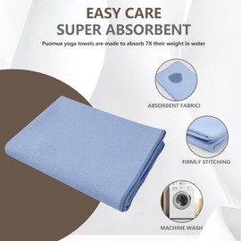 Puomue Hot Yoga Towel with Grip Dot, 72" x 24", Absorbent Microfiber Non Slip Yoga Mat Towel for Hot Yoga, Bikram, Pilates, Exercise and Fitness, Blue