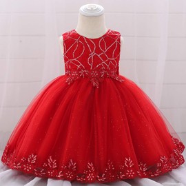 Tulle Tutu Girl Dress Princess Wedding Pageant Party Baby Dresses E-red