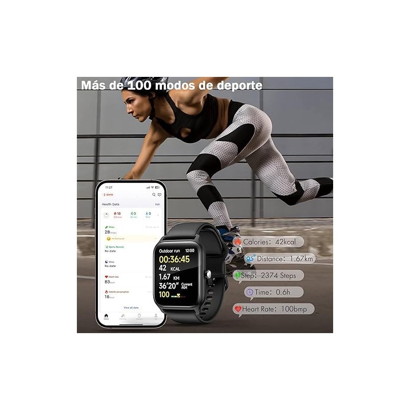 Reloj Inteligente smartwatch para Hombre Mujer Llamada Bluetooth, Pantalla Táctil
