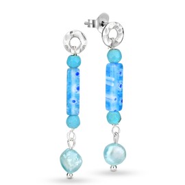 AeraVida Stylish Light Blue Murano and Freshwater Pearl Sterling Silver Dangle Earrings | Elegant Sterling Silver Stud Earring for Women | Cute Earrings | Blue Stone Earrings, Metal Pearl Evil Eye, Pearl