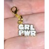 Gold Girl Power GRL PWR Charm Zipper Pull &Keychain Add