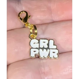 Gold Girl Power GRL PWR Charm Zipper Pull &Keychain Add On Clip!!