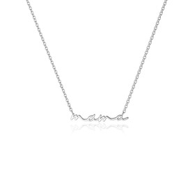 POYAMUSE Delicate Stainless Steel Mama Necklace for Women, Mom Necklace Mother's Day Gift for Mother and Grandma - Silver