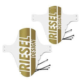 Riesel Design® Mudguard Set (1 x Mud: PE + Col: OSS) - MTB Mudguard with Cable Ties/Stylish Bicycle Mudguard & Modern Mountain Bike Mudguard for Any Bike Size (White-Gold)