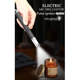 D.A.D Lighter Electric Candle Arc Lighter Upgraded Rechargeable Candle Lighter with LED Flashlight Windproof Flameless and Hanging Hook LED Battery Display with Safe Button for Home Kitchen (Silver)