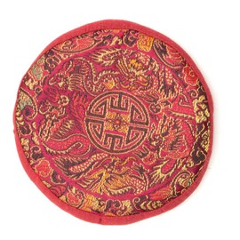 Decorative Singing Bowl Cushion, Traditional Brocade, Orange, 10 cm (Red)