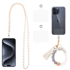 Cell Phone Lanyard Crossbody,Come with Silicone Phone Wrist Strap,with 2Pcs Cell Phone Tether Tab,Detachable Phone Lanyard,Cell Phone Charm,Suitable for Female (White)