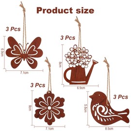Duoleimi 12 Stücke Vintage Hängedeko Rostoptik Metallfigur - Gartendeko & Osterdeko Zum Aufhängen Für Draußen, Frühlingsdeko Tisch/Fenster - Vogel/Blumen/Gießkanne/Schmetterling Deko Hänger