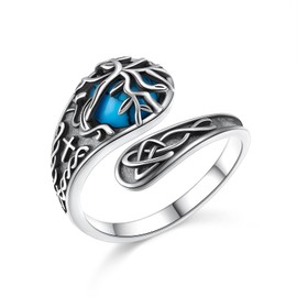 SHAOAN 925 Sterling Silver Tree of Life Spoon Rings Turquoise Cross Adjustable Open Rings Jewelry Gifts for Women