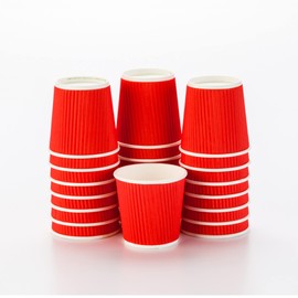 Restaurantware 500-CT Disposable Red 4-OZ Hot Beverage Cups with Ripple Wall Design: No Need for Sleeves - Perfect for Cafes - Eco-Friendly Recyclable Paper - Insulated - Wholesale Takeout Coffee Cup