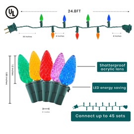 FESTIA C6 Outdoor Christmas Lights Multicolor Green Wire Christmas Led Lights 70L 24.8 ft (2 Sets, 49.6ft) UL Listed Connectable String Lights for Christmas Tree Lights Holloween for Garden Yard Room