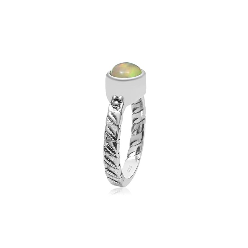Silver Palace Natural Ehtiopian Opal 925 Sterling Silver Textured Band