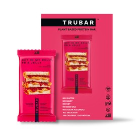 TRUBAR Vegan Protein Bar, Get In My Belly Pb & Jelly, Gluten Free, Plant Based, High Fiber, Dairy Free, Low Fat, Non GMO, No Sugar Alcohols, 12G Lean Protein, 13G Fiber, Healthy Snack Bars, 12 CT