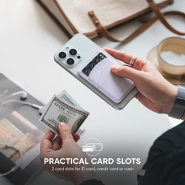 VULKIT Magnetic Card Holder for Cell Phone Slim Leather Women Credit Card Holder with RFID Blocking Magsafe Purple Classic