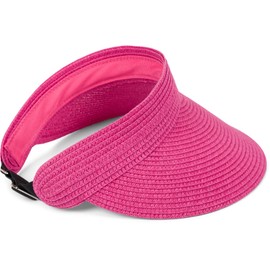 styleBREAKER Women's Paper Straw Visor Cap Solid Color, Sun Visor, Sun Hat, Adjustable Plain Visor Cap 04023097, Colour:Pink-