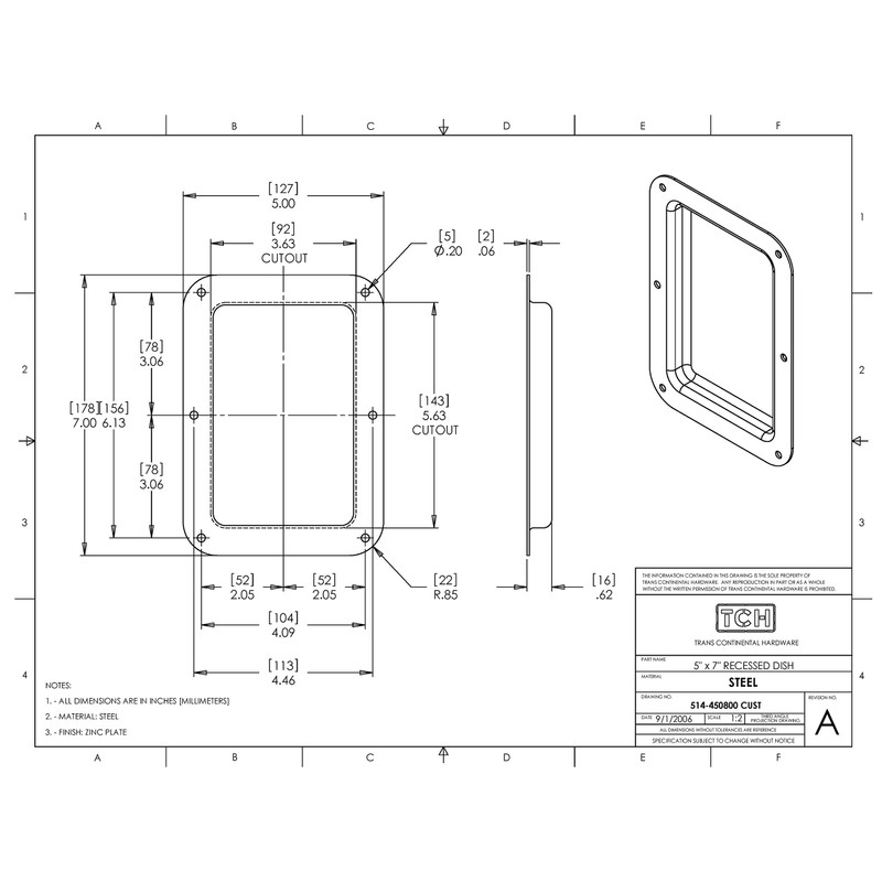 TCH Hardware Steel Recessed Dish - 5" x 7" |