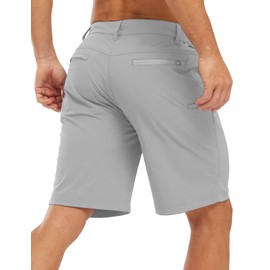 TBMPOY Men's Golf Shorts 9'' Elastic Waist Quick Dry for Flat Front Travel Casual Shorts with 5 Pockets Light Grey 32