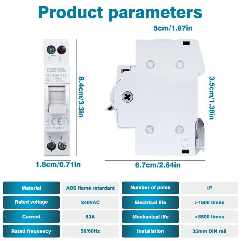 GEYA Switch 1P 63A Load Disconnect Dual Power Manual Transfer