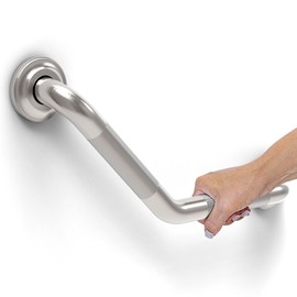 AquaChase 1-1/4 x 16inch Angled Grab Bar for Stud Mount with Knurled Grip, Bathroom Mobility Aid, ADA Compliant Heavy Duty 500lbs Support, Rustproof Stainless Steel (Brushed Nickel)