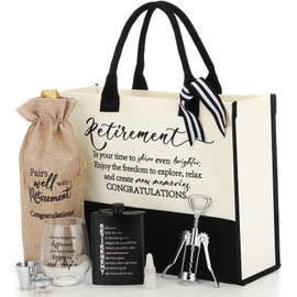 Teenyyou 8 Pcs Retirement Gifts for Women Christmas Include Retirement Tote Bag Red Wine Glass Hip Flask Wine Bag Bottle Opener Happy Retirement Gifts for Holiday Retired Friends Teacher Coworkers