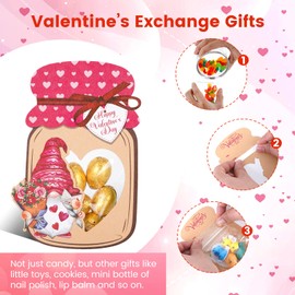 Giiffu 48 Pack Valentines Cards for Kids, Candy Jar Gnome Funny Valentine Gifts for Classroom, Kids Valentines Day Cards for School Exchange Party Favors(Candy Not Included)